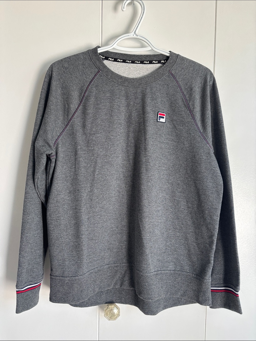 Fila Men's Dark Gray Crewneck Sweatshirt with Red & Blue Logo